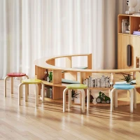 HOMCOM 4-Piece Stacking Stools, Colourful Round Wooden Stools for Home Office, Dining Room, Blue, Yellow, Red, Green(m-6)