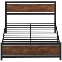 HOMCOM Struttura letto matrimoniale in acciaio con sommier e testiera compatibile, 208x167x103 cm, Marrone rustico(m-7)