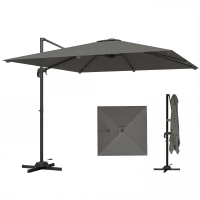 Outsunny Parasol Déporté Inclinable 3x3 m avec Base en Croix et Manivelle, en Polyester Gris Foncé