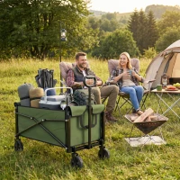 Outsunny 81L Festival Trolley on Wheels, Compact Garden Folding Trolley Cart with Adjustable Handle 80L Green(m-8)