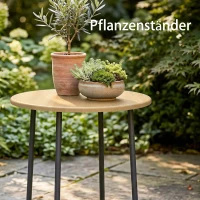 Outsunny Mesa de jardín Ø48 cm, mesa de balcón resistente a la intemperie de metal, mesa redonda para terraza jardín balcón Madera natural(m-4)