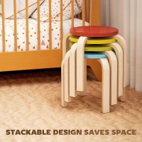 HOMCOM 4-Piece Stacking Stools, Colourful Round Wooden Stools for Home Office, Dining Room, Blue, Yellow, Red, Green(m-4)