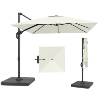 Outsunny 2.4 x 2.4m Cantilever Parasol with Umbrella Weights, UPF50+ Offset Outdoor Umbrella w/ Easy Tilt Adjustment, Cream White(m-11)