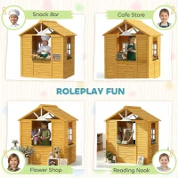 AIYAPLAY Houten kinderspeelhuis voor buiten met deur, 3 ramen en 2 bloembakken voor kinderen van 3-8 jaar, 134,5 x 97 x 150 cm, bruin(m-6)