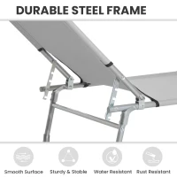 Outsunny Reclining Sun Lounger Chair Folding Camping Bed with 4-Position Adjustable Backrest, Grey(m-6)