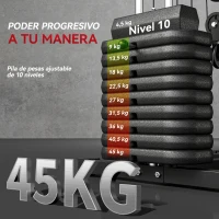 HOMCOM Máquina de Musculación con Pesas Ajustables de 45 kg Prensa de Pecho y Piernas Polea 135x103x210 cm Negro(m-5)