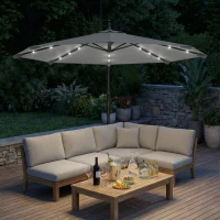 Outsunny 3 m Cantilever Parasol with Solar LED Lights Garden Umbrella with Cross Base, Light Grey(m-9)