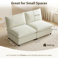 HOMCOM Divano a 2 Posti Modulabile, Divano da Salotto Moderno 146 cm senza Braccioli con Seduta Ampia e Cuscini Spessi, Crema(m-3)