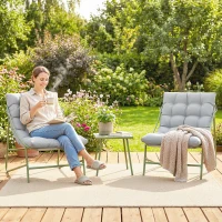 Outsunny Zestaw Mebli Balkonowych 3-częściowy z Stolikiem, Poduszkami, Stalową Ramą i Regulowanymi Nóżkami - Jasnoszary(m-7)