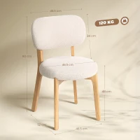 HOMCOM Set di 2 sedie da pranzo imbottite con gambe in legno di hevea, 46,5 x 52 x 80 cm, crema(m-3)