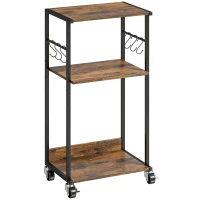 HOMCOM Mesa para Impresora Industrial 3 Niveles, Ruedas y Ganchos, Marrón Rústico.(m-1)