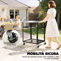 Outsunny Carrello per Barbecue con Piano in Acciaio Inox, 4 Ganci a S, Maniglia e Apribottiglie, 82x55x79 cm, Nero(m-6)