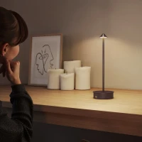 HOMCOM Lámpara de mesa táctil recargable con USB, regulable 3000K/4500K/6000K, autonomía 4-8 horas, Café(m-4)