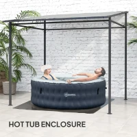 Outsunny 2.4 x 2.4 m Wall Mounted Pergola Gazebo with PA Coating Fabric, Metal Frame, UPF30+, Lean to Garden Gazebo, Light Grey(m-8)