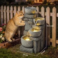 Outsunny Fuente de Jardín con Iluminación LED Bomba Fuente Decorativa en Cascada de 4 Niveles Flujo Ajustable Gris(m-3)