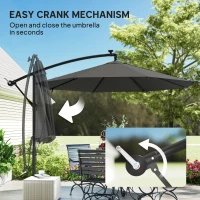 Outsunny 3 m Cantilever Parasol with Solar LED Lights Garden Umbrella with Cross Base, Black(m-8)