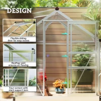 Outsunny Polycarbonate Greenhouse, Large Walk-In Green House with Slide Door and Window, Aluminium Frame, 6x4ft, Silver Tone(m-4)