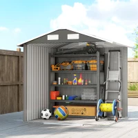 Outsunny Gartenschuppen aus Stahl mit 2 Schiebetüren, Schwarz, 2,6 m²(m-5)