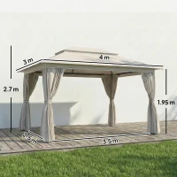 Outsunny 3 x 4 m Outdoor Garden Gazebo with Netting and Curtains, UPF50+ Patio Gazebo Permanent Pavilion Canopy, Beige(m-3)