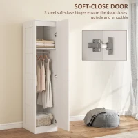 HOMCOM Single Bedroom Wardrobe with Shelf and Hanging Rail, Modern Clothes Storage Cupboard with Soft-Close Door for Bedroom, White(m-5)