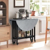HOMCOM Table de salle à manger pliante avec roulettes et étagère ouverte Table de cuisine pour petits espaces Gris ciment(m-4)