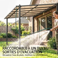 Outsunny Pérgola adosada 3,8 x 3 m con techo de policarbonato, estructura rígida de aluminio con canaletas integradas, gris oscuro(m-4)