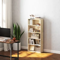 HOMCOM Bibliothèque étagère de rangement 5 niveaux avec étagères réglables pour salon, chambre, bureau, 60x24x133,5cm, naturel(m-10)