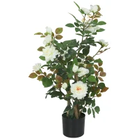 HOMCOM 90cm Artificial Rose Tree, Decorative Fake Plant with 344 Silk Leaves 17 Flowers for Outdoor Indoor Decor, White(m-11)
