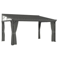 Outsunny 4.3 x 3 m Garden Pergola with Galvanised Steel Roof, Lean to Pergola Gazebo with Netting Curtains, Dark Grey(m-1)
