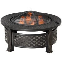 Outsunny Outdoor Fire Pit, Firepit with Grill Net, Mesh Lid, Poker, for Camping, Bonfire, Picnic, Bronze Tone(m-11)