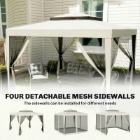 Outsunny 3 x 3 m Gazebo, Netting Party Tent, Patio Canopy Outdoor Event Shelter with Double Tier Roof, Cream White(m-7)