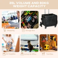 Wózek zakupowy HOMCOM, Składany, Treppensteiger, z teleskopowym uchwytem, do 65 kg, Czarny(m-5)