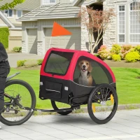 PawHut Remorque pliable pour chiens avec réflecteurs fenêtres en mesh roues porte drapeau de sécurité pour chiens jusqu'à 20 kg 138x70x89 cm Rouge(m-2)