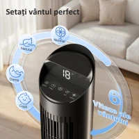 HOMCOM Ventilator Vertical 116 cm, ventilator control WiFi prin aplicație, dormitor, culoare neagră(m-6)