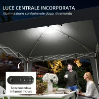 Outsunny Gazebo 3x3 m Pieghevole ad Altezza Regolabile con Luce Centrale e Telecomando, in Metallo e Poliestere, Nero(m-4)