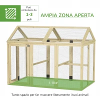 PawHut Recinto per Galline all'Aperto in Legno con Porte Multiple e Rete in Metallo, 140x88.5x106 cm, color Legno(m-4)