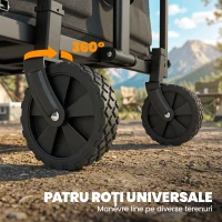 Outsunny Cărucior de Grădină 72L Pliabil cu Mâner Reglabil, din Oțel și Material Oxford, 114x46x92 cm, Negru(m-7)