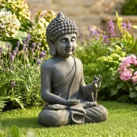 Outsunny Statuie de Grădină, Sculptură Buddha Șezând din Oxid de Magneziu, Decorațiune Spirituală 32 x 23 x 51 cm, Gri Închis(m-5)