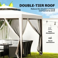 Outsunny 3 x 3 m Gazebo, Netting Party Tent, Patio Canopy Outdoor Event Shelter with Double Tier Roof, Cream White(m-4)