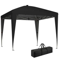 Outsunny Gazebo 3x3 m Pieghevole ad Altezza Regolabile con Luce Centrale e Telecomando, in Metallo e Poliestere, Nero(m-11)