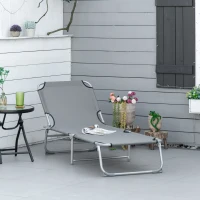 Outsunny Reclining Sun Lounger Chair Folding Camping Bed with 4-Position Adjustable Backrest, Grey(m-2)