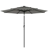 Outsunny Garden Parasol, Parasol Umbrella with 3-tier Roof, Crank Handle, Tilt Function, Polyester Canopy, Grey(m-10)