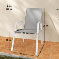 Outsunny Set 4 sedie da esterno impilabili in textilene, 54x75,5x95 cm, Grigio chiaro(m-3)