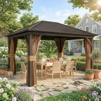 Outsunny 3.6 x 3 m Aluminium Hardtop Gazebo, with Accessories - Brown(m-2)