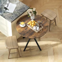 HOMCOM Table de cuisine ronde, 80 cm, plateau compact, panneau de particules, métal, Brun rustique(m-5)