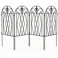 Outsunny Set de 4 garduri metalice de grădină 125x56 cm cu design arcuit, rezistente, ușor de instalat, pentru patio, gazon, negru