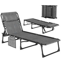 Outsunny Sdraio pieghevole con schienale regolabile e poggiatesta, 189x58x30 cm, Grigio(m-1)