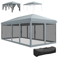 Outsunny 3 x 6m Pop Up Gazebo, Outdoor Canopy Shelter, Marquee Party Wedding Tent with 6 Mesh Walls and Carry Bag, Grey(m-11)