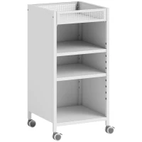 HOMCOM Étagère mobile avec étagères réglables, chariot 3 niveaux avec panier supérieur, blanc(m-7)