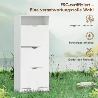 HOMCOM Schmaler Schuhschrank mit 3 Klappfächern, Verstellbaren Einlegeböden und Offenem Fach, Platz für 12-18 Paare, Weiß(m-8)